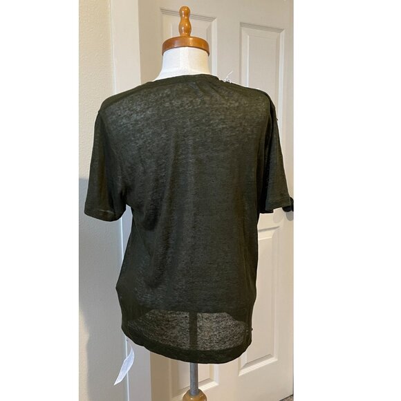 NWT Olive 100% Linen Sheer T Shirt Made in Italy Italian Size 44 -US medium - Picture 3 of 11
